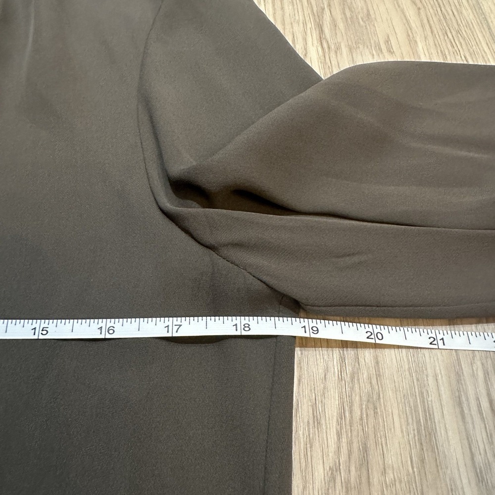 Theory 100%  Silk Gathered Slit Neck Top Sz M Green Gray. Romantic Minimalist - Picture 7 of 9